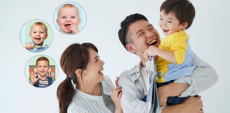 Family celebrating child’s healthy smile with baby oral milestones at Dentistry for Children Pediatric Dental Center
